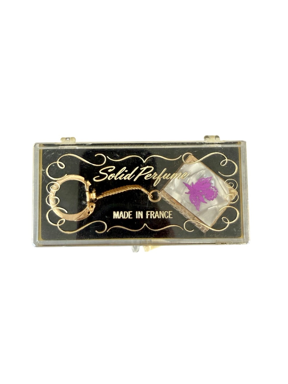 Vintage 1970s Solid Perfume Book Keychain Made in France Novelty Locket NIB